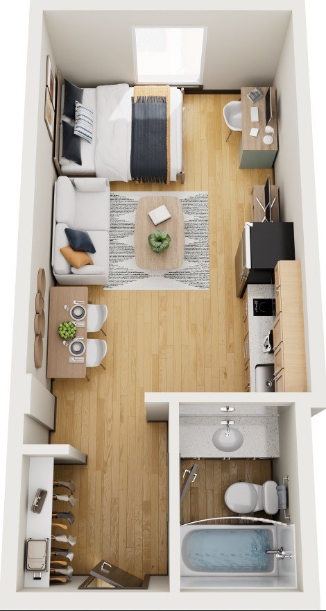 Floor plan for studio, 1 bath, 350 sqft